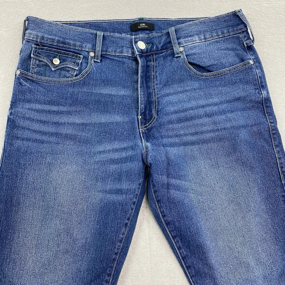 True Religion Jeans Mens 36x32 Blue Denim Pants Geno Relaxed Slim Flap Pocket